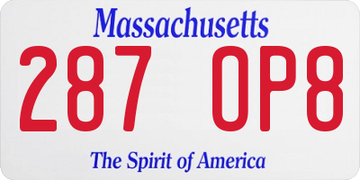 MA license plate 287OP8