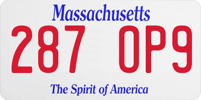 MA license plate 287OP9