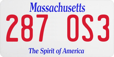 MA license plate 287OS3