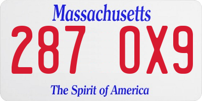 MA license plate 287OX9