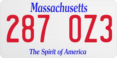 MA license plate 287OZ3