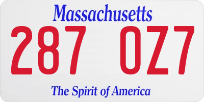 MA license plate 287OZ7