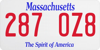 MA license plate 287OZ8