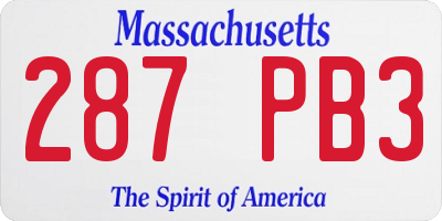 MA license plate 287PB3