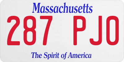 MA license plate 287PJ0