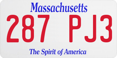 MA license plate 287PJ3