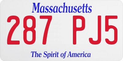 MA license plate 287PJ5