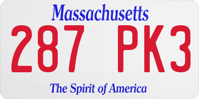 MA license plate 287PK3