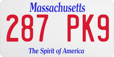 MA license plate 287PK9