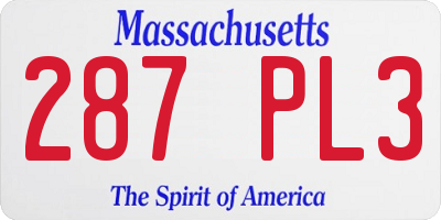MA license plate 287PL3
