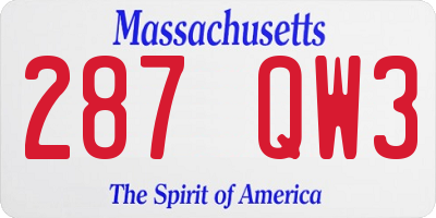 MA license plate 287QW3
