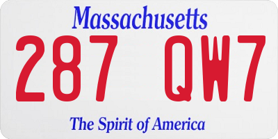 MA license plate 287QW7