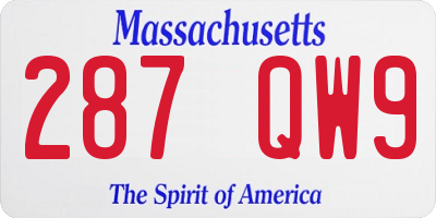 MA license plate 287QW9