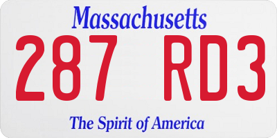 MA license plate 287RD3