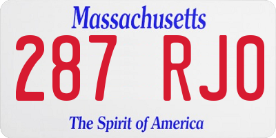 MA license plate 287RJ0