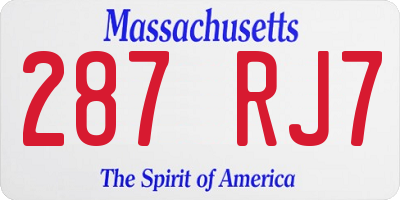 MA license plate 287RJ7