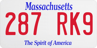 MA license plate 287RK9