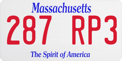 MA license plate 287RP3