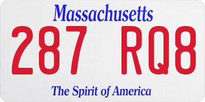 MA license plate 287RQ8