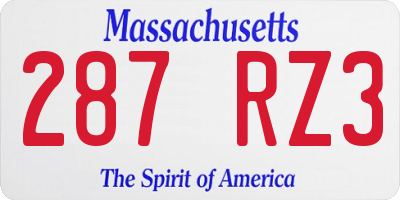MA license plate 287RZ3