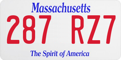 MA license plate 287RZ7