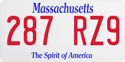 MA license plate 287RZ9