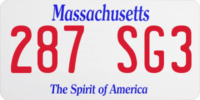 MA license plate 287SG3