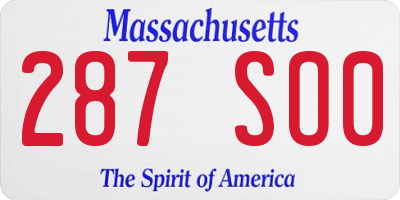 MA license plate 287SO0