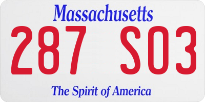 MA license plate 287SO3