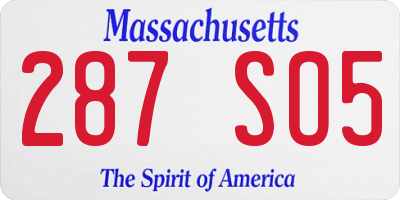 MA license plate 287SO5