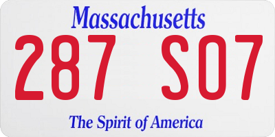 MA license plate 287SO7