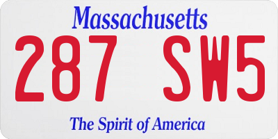 MA license plate 287SW5