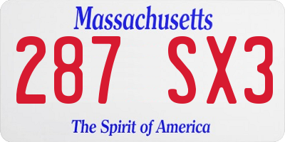 MA license plate 287SX3