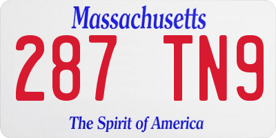 MA license plate 287TN9