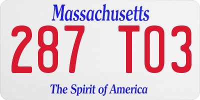 MA license plate 287TO3