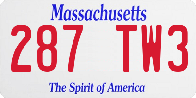 MA license plate 287TW3