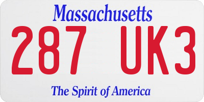 MA license plate 287UK3