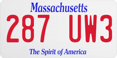 MA license plate 287UW3