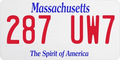 MA license plate 287UW7