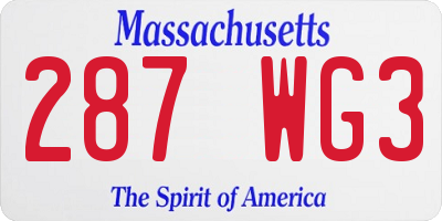 MA license plate 287WG3