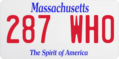 MA license plate 287WH0