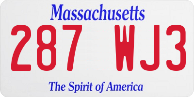 MA license plate 287WJ3