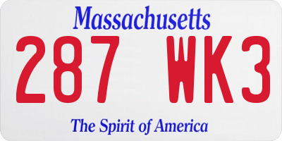 MA license plate 287WK3