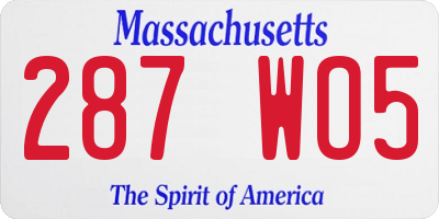 MA license plate 287WO5
