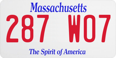 MA license plate 287WO7