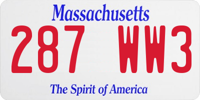 MA license plate 287WW3