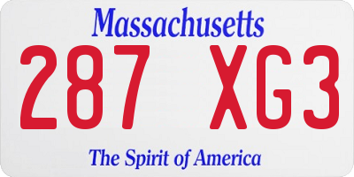 MA license plate 287XG3