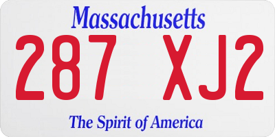 MA license plate 287XJ2