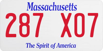 MA license plate 287XO7