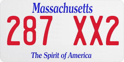 MA license plate 287XX2